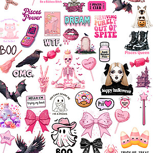 Pink Retro Halloween Collection — 60+ PNG Sticker Pack (Transparent)